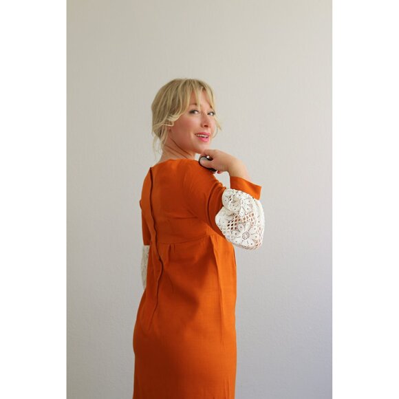 1960's Deadstock, Vintage Madison Pumpkin Dress // Women's Extra Small to Small - Picture 6 of 10